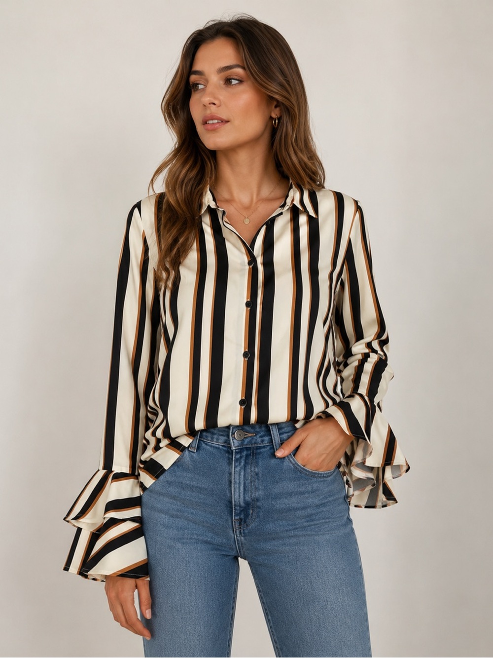 Striped Button-Up Blouse
